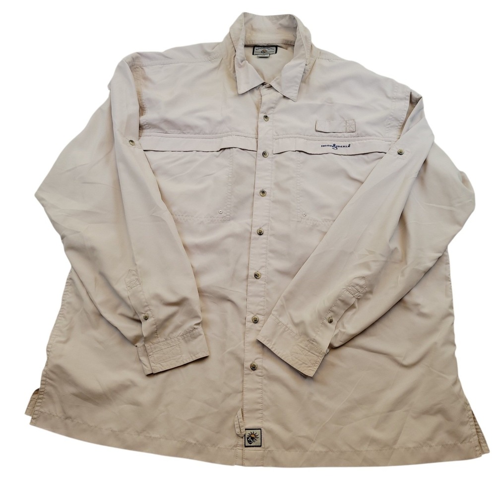 Mens Fishing Shirt 2XL Hook & Tackle Beige Long Sleeve Quick Dry Sun Protection